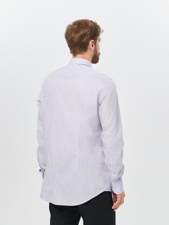 Сиреневая сорочка Colletto Nuovo Slim fit в клетку воротник на пуговицах N012177 