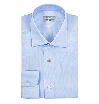 Голубая сорочка Colletto Bianco Slim fit микроклетка из структурной ткани Albini 007575 SF 
