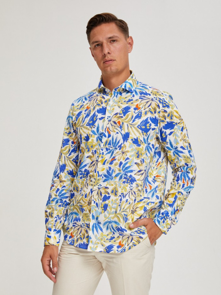Рубашка Colletto Nuovo Classic fit цветочный принт лен вискоза мягкий воротник 000197 