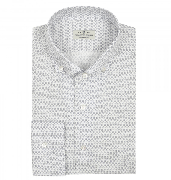 Сорочка Colletto Bianco Regular fit принт серые цветочки хлопок лен воротник на пуговицах 009743