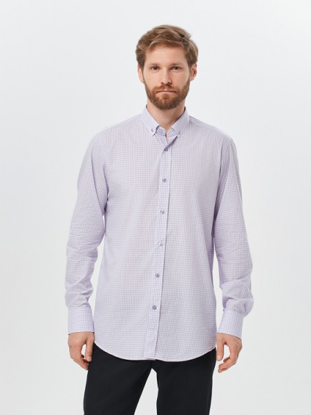 Сиреневая сорочка Colletto Nuovo Slim fit в клетку воротник на пуговицах N012177 