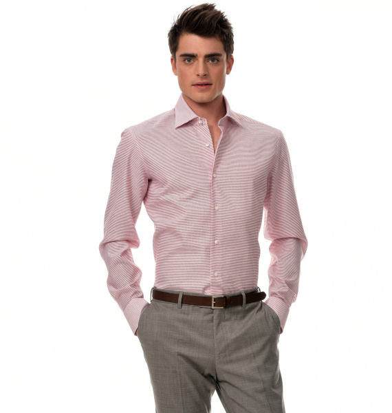 Сорочка Colletto Bianco Regular fit красно-белая клетка из структурной ткани ткань Monti 007421 