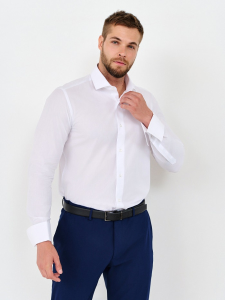 Белая сорочка Dave Raball Slim fit органический хлопок под запонку 000156 