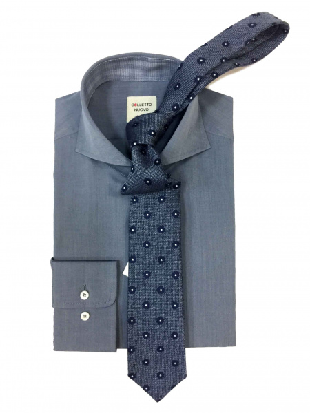 Серая сорочка Colletto Nuovo Slim fit с отделкой из ткани Albini 012188