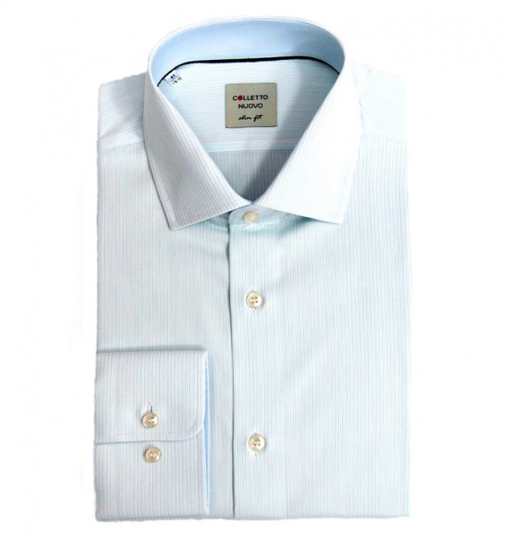 Голубая сорочка Colletto Nuovo Slim fit в полоску 010210