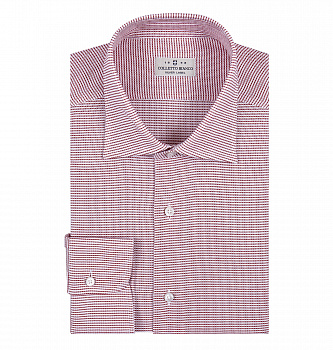 Сорочка Colletto Bianco Regular fit красно-белая клетка из структурной ткани ткань Monti 007421