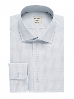 Сорочка Colletto Nuovo Slim fit в серо-голубую микроклетку 010212