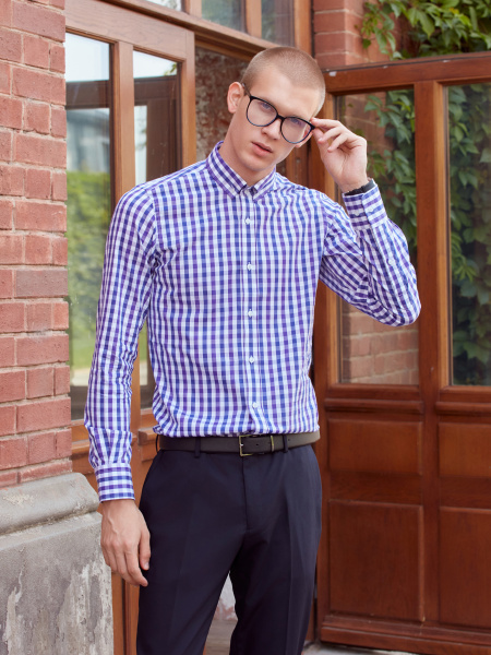 Рубашка Dave Raball в бело-фиолетовую клетку Slim fit 000273 SF 