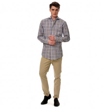 Сорочка Colletto Bianco Slim fit в коричнево-синюю клетку с отделкой 007918 