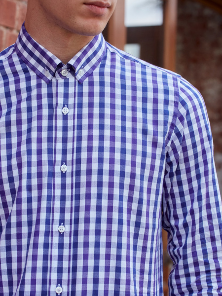 Рубашка Dave Raball Classic fit в бело-фиолетовую клетку 000275 