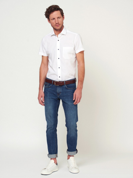 Белая сорочка Dave Raball Slim fit с отделкой кор.рукав 009469 SFs 