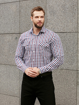 Рубашка Dave Raball в бордо-сине-белую клетку Slim fit 000292