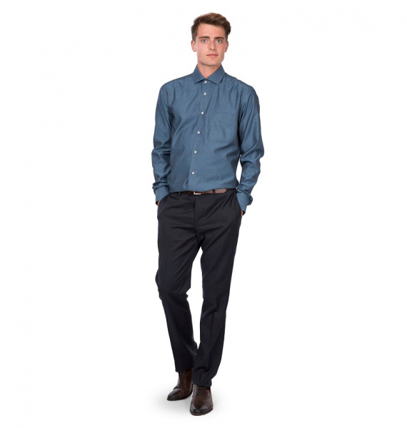 Бирюзовая сорочка Dave Raball Slim fit из структурной ткани 009419 SF 