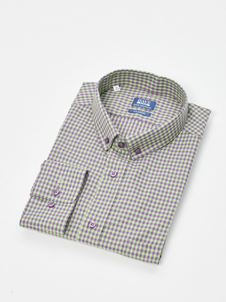 Рубашка Dave Raball Classic fit в зелено-фиолетовую клетку, карман 000298 LR CLF