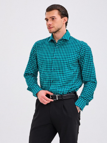 Рубашка Dave Raball Regular fit в зелено-синюю клетку  000305 RF 