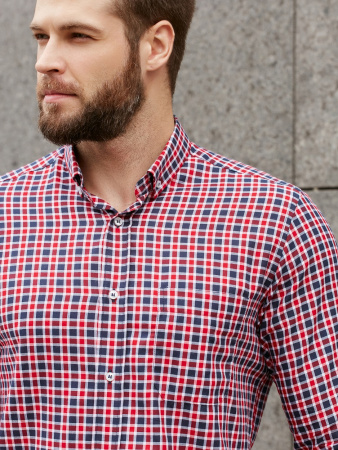 Рубашка Dave Raball в красно-сине-белую клетку Slim fit 000288 