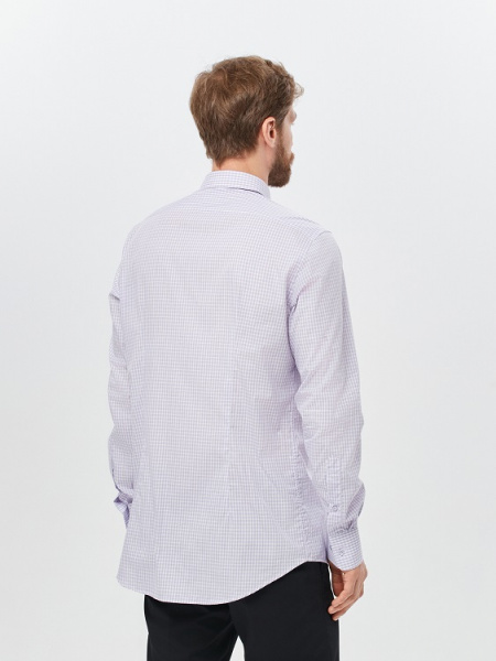 Сиреневая сорочка Colletto Nuovo Slim fit в клетку воротник на пуговицах N012177 