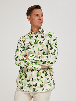 Рубашка Colletto Nuovo Classic fit цветочный принт лен вискоза мягкий воротник 000198